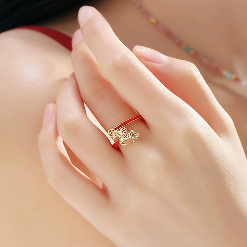 High-End Exquisite 2026 Year of the Horse Zodiac Red String Ring for Girls - Chinese Style Adjustable Finger Ring