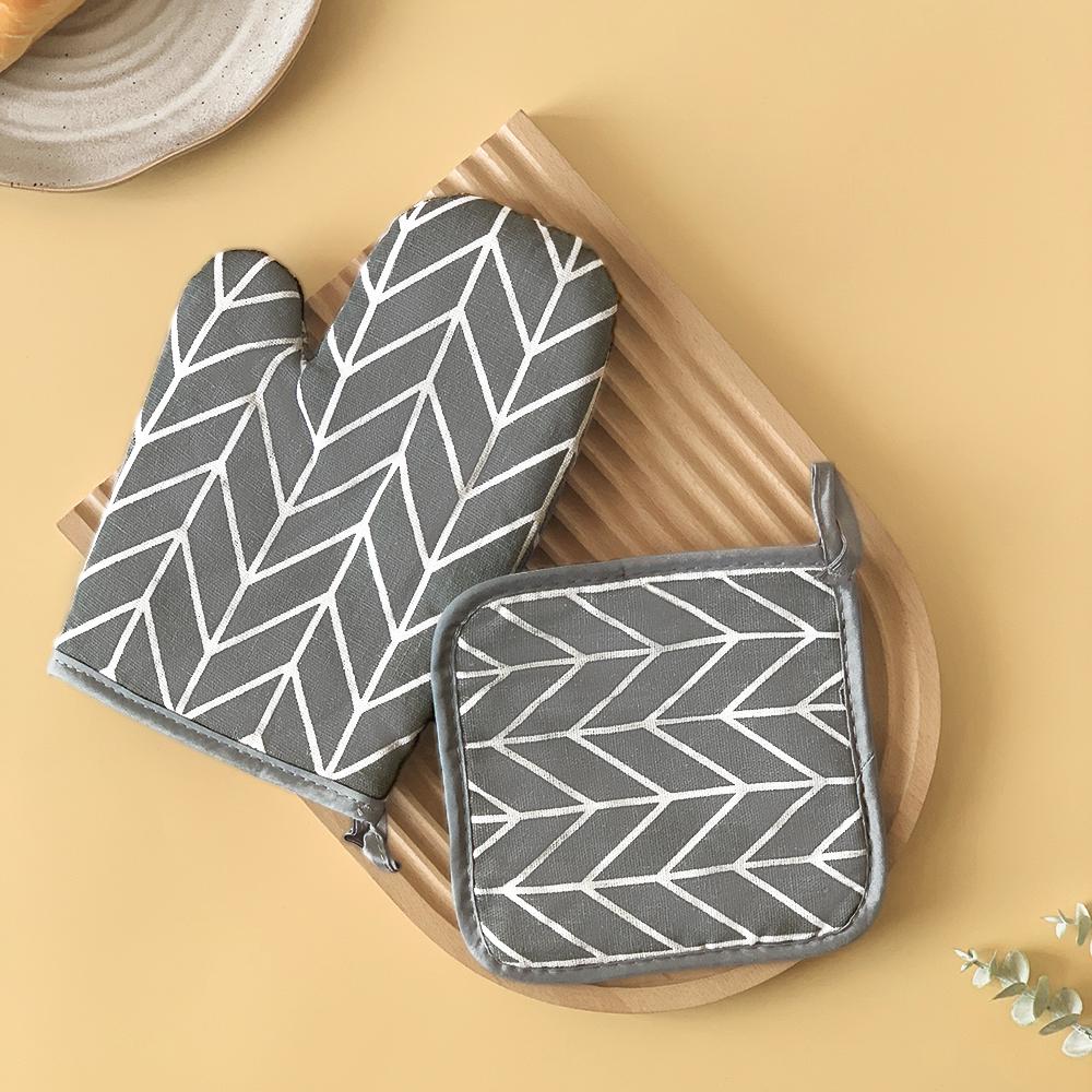 Cotton Linen Microwave Oven Baking Gloves Set Of 2 Heat Resistant Oven Gloves With Heat Insulation Pad For Kitchen Cooking Kit