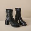 Fashion Retro Square Head Sheepskin Block Heel Booties Women's Back Zipper Platform High Heel Skinny Boots Fall Winter New