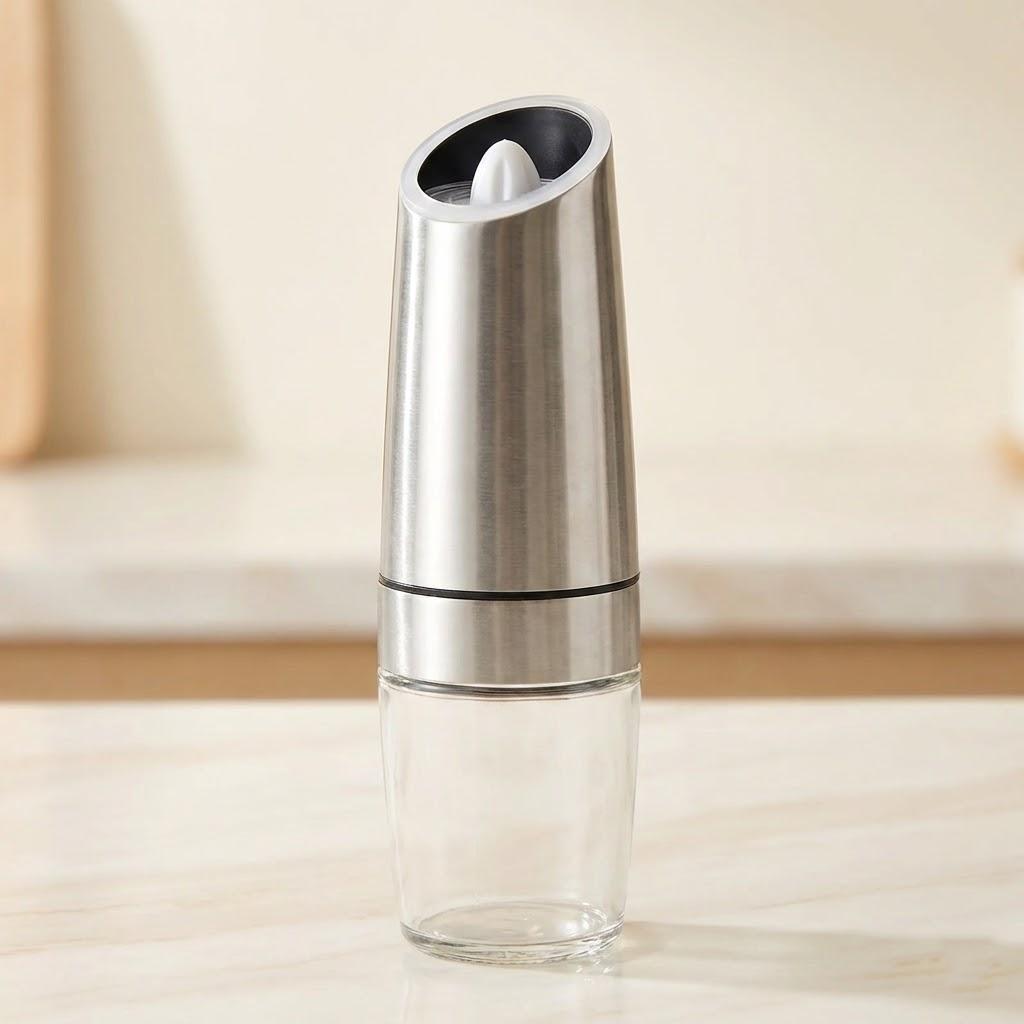 

Светодиодная LED-мельница для соли и перца на батарейках, с регулируемым помолом, электрическая, кухонный инструмент серебряный