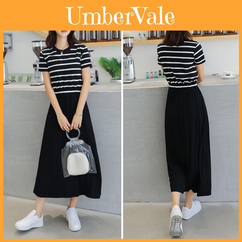 Design Senza Tempo Abito Estivo da Donna a Righe Casual Senza Maniche a Manica Corta Abito Lungo per Eleganza Quotidiana
