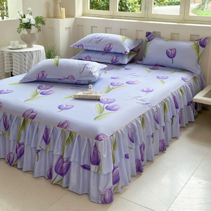 

Bed skirt skirt single bed cover three-piece set lace double bed sheet non-slip Simmons protective cover 150x200 3pcs