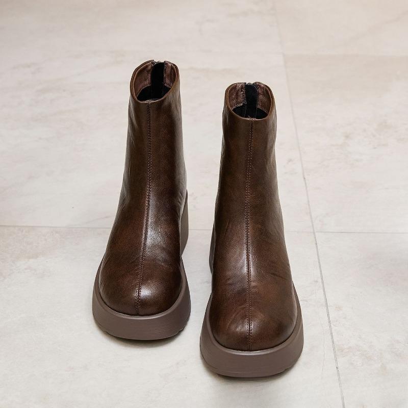 Anti-slip Shoes, Versatile and Fashionable Boots, Round-toed Height-increasing Thick-soled Ankle Boots