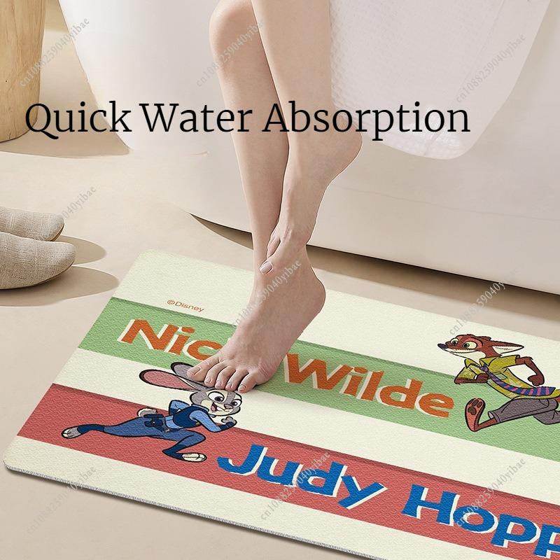 Disney Zootopia Badezimmermatte Saugfähiger & Schnelltrocknender Teppich Cartoon Judy Hopps Nick Wilde Muster Pflegeleichte Badezimmermatte