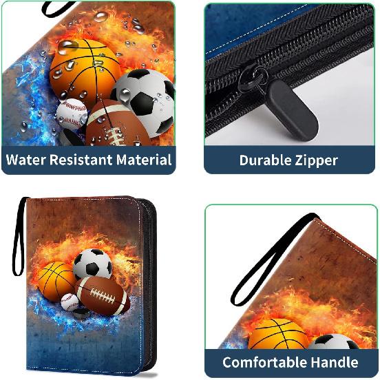Sports Card Binder Sleeves,900 Pocket Sports Card Holder 50 Removable Sheets for Trading Cards Zipper Folder Collector Album 3 Ring Baseball Football