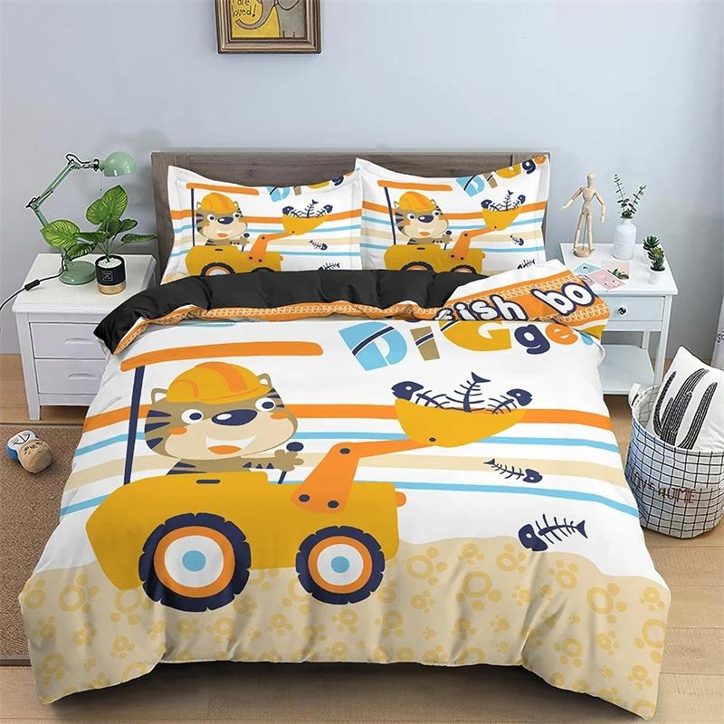 Cartoon Bear And Car Duvet Cover Bedding Set For Children Kids's Bedroom Soft Cozy Quilt/Comforter Covers King Twin 2/3PCS