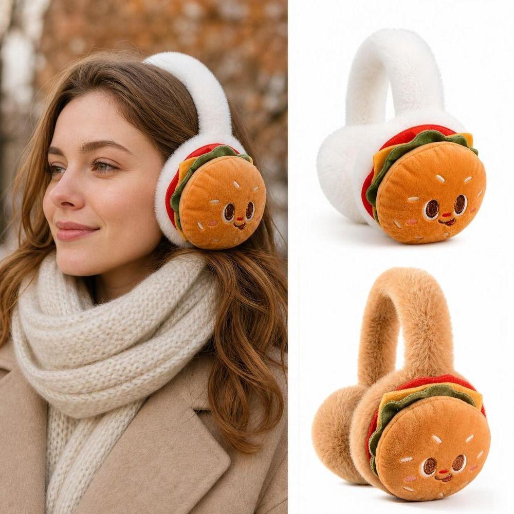Cartoon Fluffy Ear Warmers Faux Fur Fuzzy Ear Covers Kawaii Burger Earmuffs Winter Outdoor