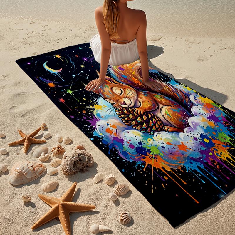 Eichhörnchen Träume Unter Mondlicht Strandtuch, Super Weiche Mikrofaser, Geschenk für Sie/Ihn, Geburtstag, für Pool, Strand, Reisen, Heimdeko Fan Geschenke
