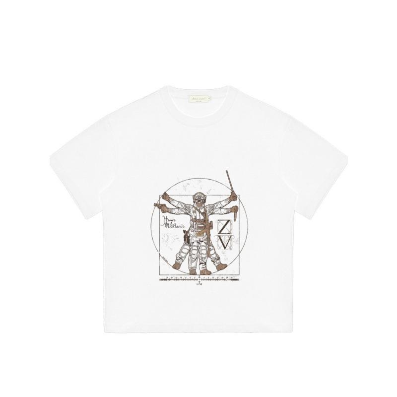 Men's Oversized T-Shirt White Vitruvian Warrior Design with Sword and Armor Graphic for Casual Streetwear Fashion