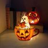 Ghost Reading Book Lamp Cute LED Ghost Reading in Pumpkin Cup Halloween Night Light for Bedroom Tabletop Decor