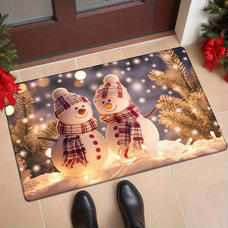 [Cozy Charm] Cozy Christmas Snowman Print Doormat - 0.47inch Thick Flannel, Non-Slip & Machine Washable, Festive Holiday Decor F