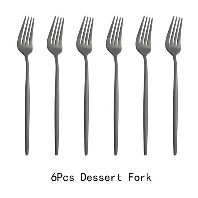 6pcs/Set Black Gold Dessert Fork Set Mirror Stainless Steel Colorful Fork Set Tableware Cutlery Set Home Party Kitchen Tableware