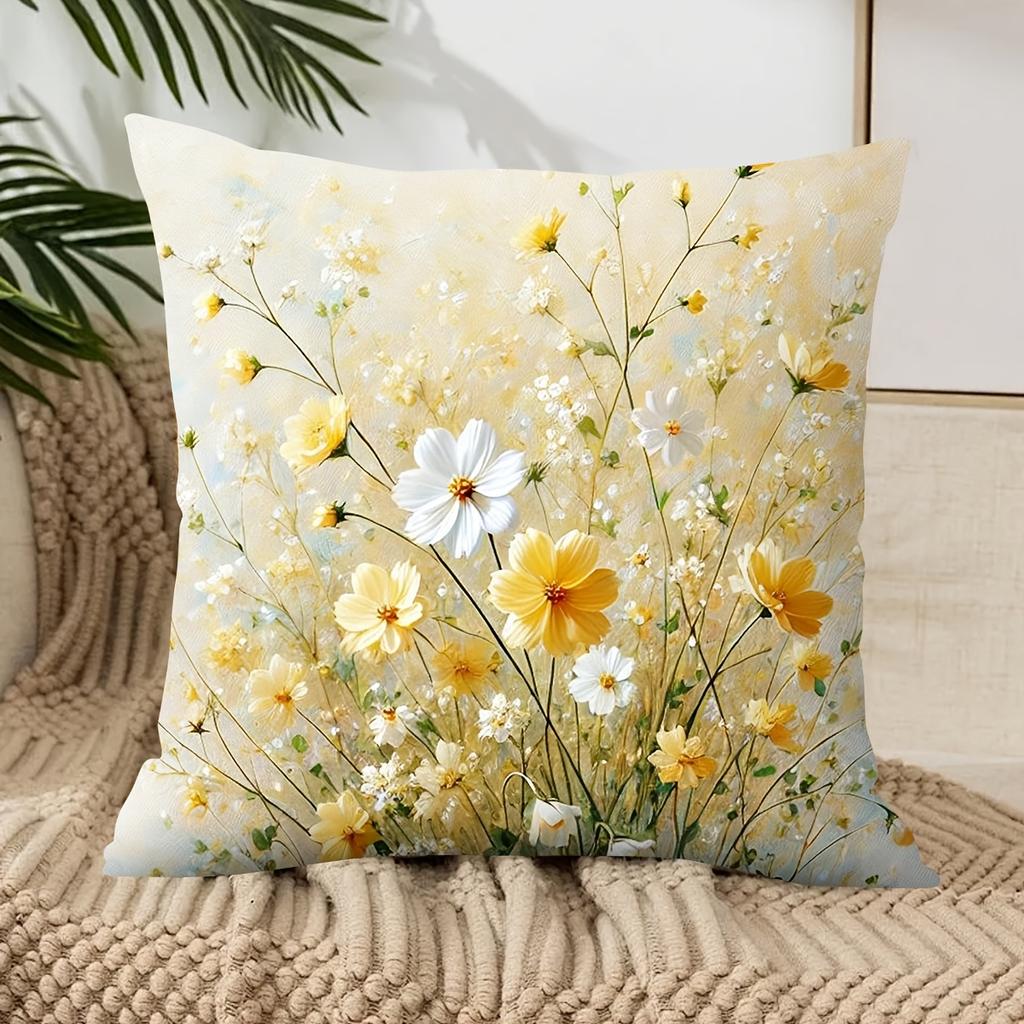 Federa Cuscino Decorativo Floreale Botanico Giallo Margherita Acquerello, Morbido Pastello