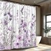 1-Pack Pastel Floral Cosmos Shower Curtain - Purple and Lavender Ombre Botanical Print Polyester Fabric, Hooks, Machine Washable