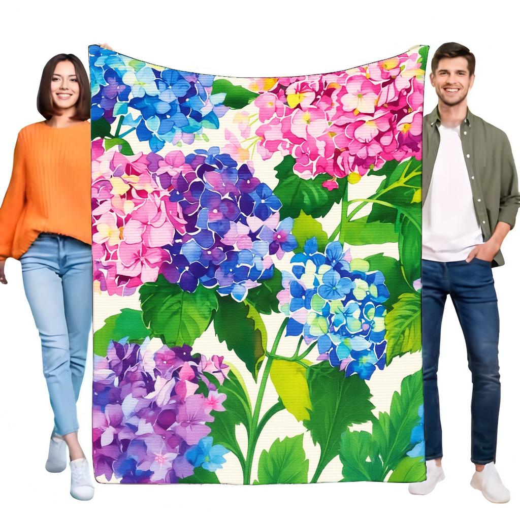 Colorful Hydrangea Floral Blanket Soft Cozy Throw for Home Decor, Lightweight for Sofa or Bed, Perfect Gift for Birthdays and Sp