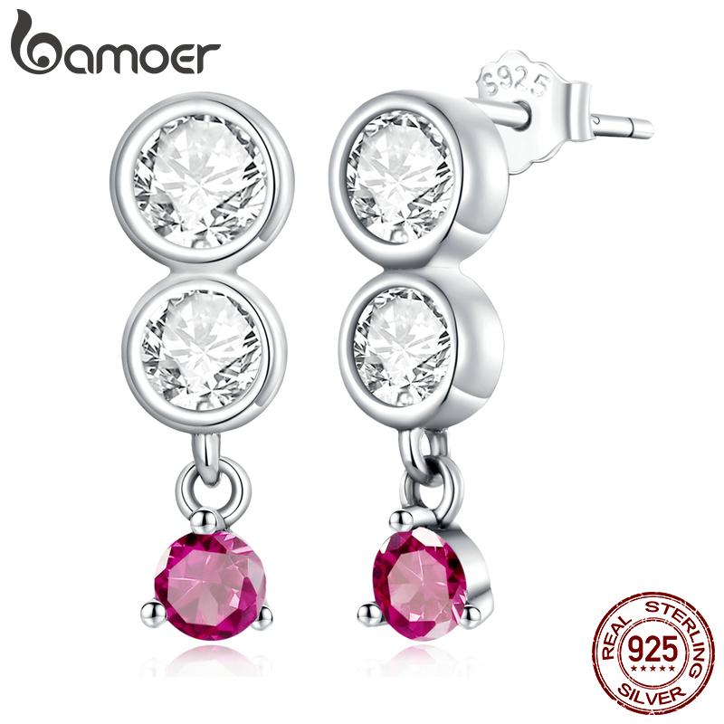 

BAMOER из стерлингового серебра 925 пробы, простые круглые циркониевые сверкающие серьги-капли для женщин, новые модные изящные ювелирные изделия, свадебный подарок