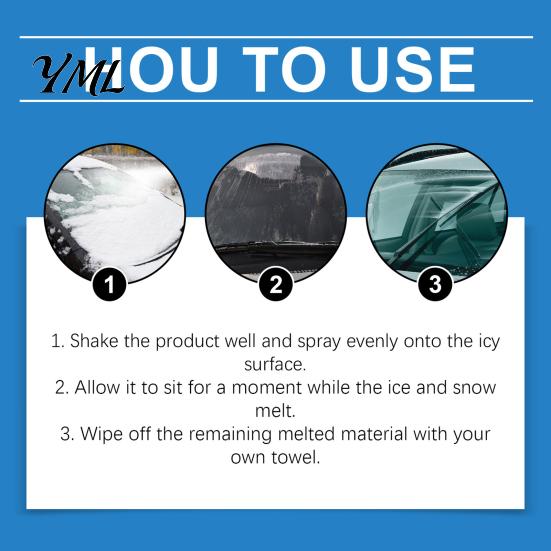 Fast Acting Ice Remover Car Windshield De-Icer Spray, 100ml Winter Window Snow Melting Agent for Auto Glass Mirrors Vehicle Scraper Alternative