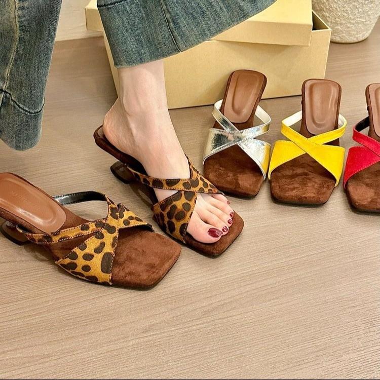 Square head open-toed slope high-heeled half-drag vacation beach with women's sandals