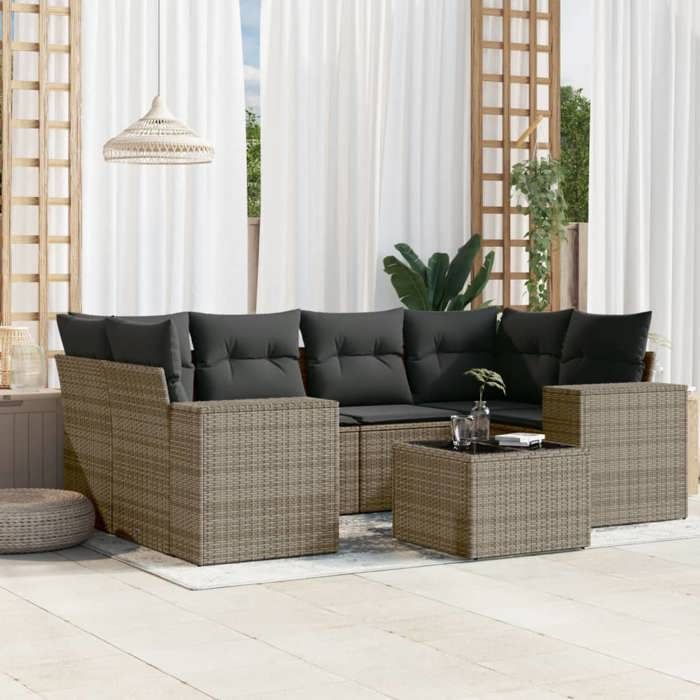 VidaXL Salon de Jardin avec Coussins 7 pcs, Canapés de Terrasse, Ensemble de Meubles de Patio, Mobilier d'Extérieur, Gris 3222319