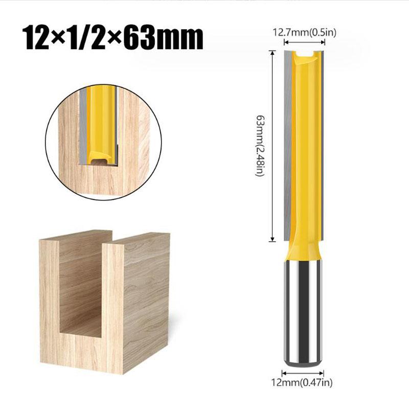 12mm 1/2inch Shank Router Bit Double Flute Long Straight Bits Grooving Bits Trimming Cutter Woodworking Milling Tools