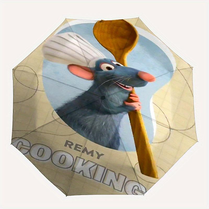 Disney Remy, Cooking Automatic Open/Close Fashion umbrella - Cute Umbrella with Cute Design, Portable 3-Fold Compact Umbrella for Men & Wome