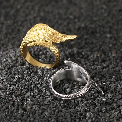 Vintage Stainless Steel Angel Wings Ring Men's Creative Guardian Feather Older Personalized Trend Jewelry Finger Anillos
