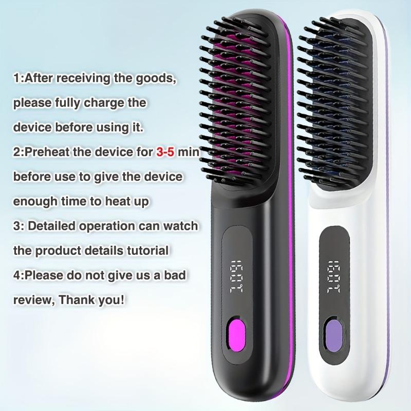 1 Wireless Hair Straightener Comb Heats Up Quickly Portable and Lightweight with Type-C Charging Port Anti-burn Design Charge Via USB