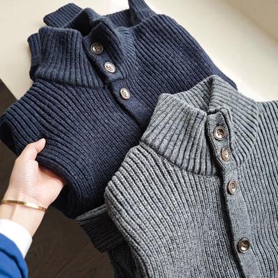 Thick Wool Men's Literary Casual Knit Cardigan Sweater Coat for Winter