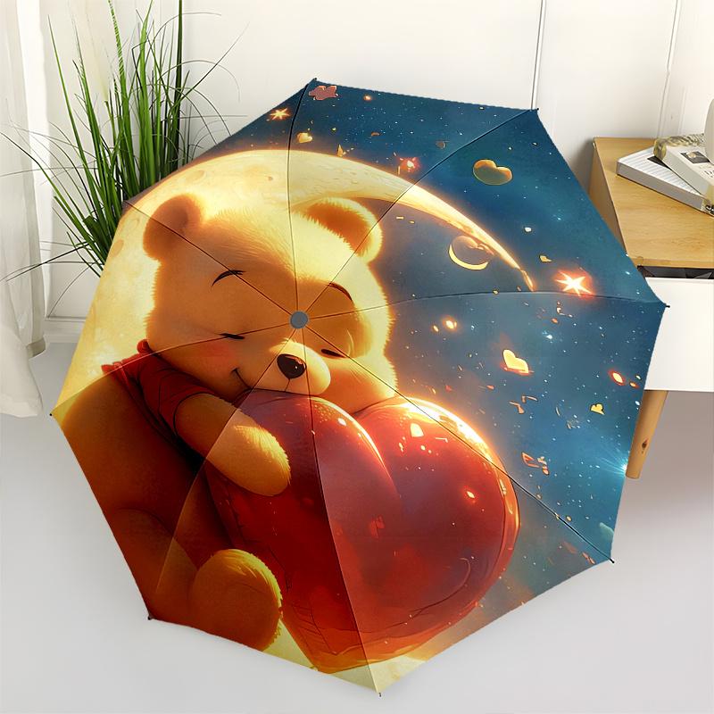 Panda,Heart Fully automatic themed umbrella - 8 ribs durable iron frame, tri-fold compact design, perfect as a gift, travel umbrella, unisex