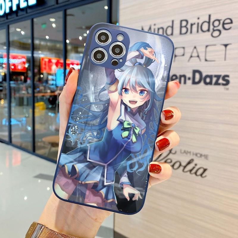 Cute Konosuba Anime Girl Phone Case For IPhone 14 13 12 11 Pro Max X XR XS 8 7 Plus Liquid Glass Color Phone Cover