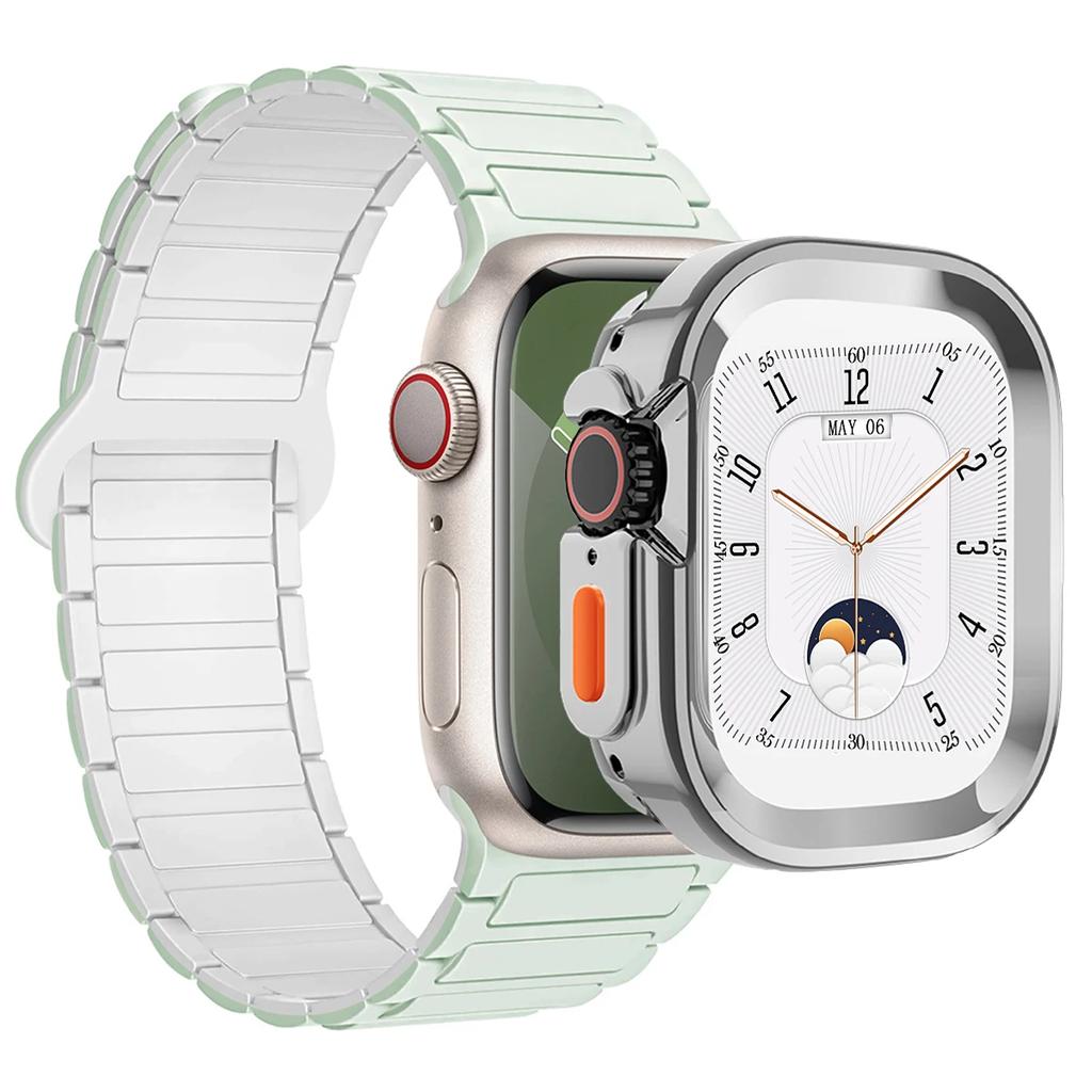 Strap+Case for Apple Watch Ultra 2 49 42 45 44 S10 46mm Magnetic Silicone Band+cover for IWatch Series 9 8 7 6 5 4 42mm 40 41mm