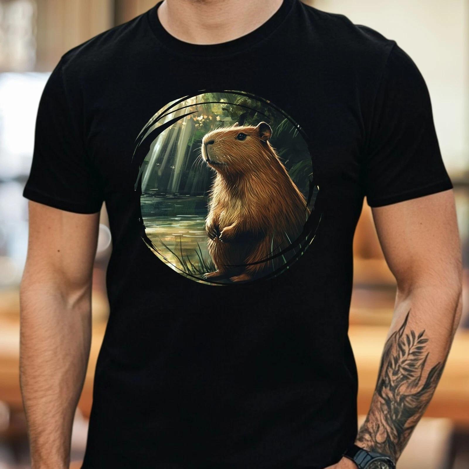 Mens Capybara Motif Cotton 100% Cotton T-shirt Mens Tees Top Size XS to 5XL- L