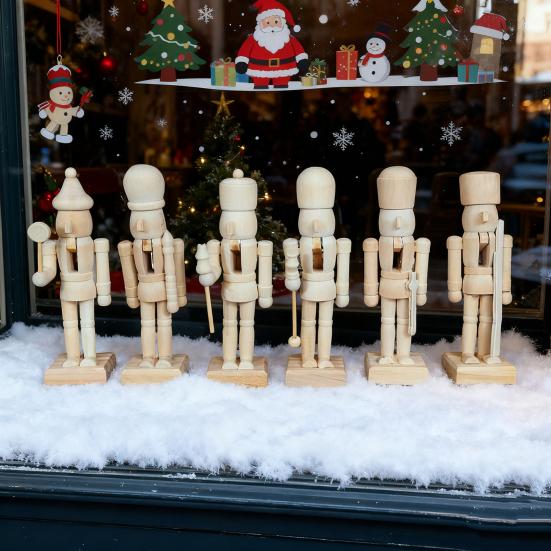 6 Stück Unbemalte Weihnachts-Nussknacker 5 Zoll Holz-Nussknacker-Figuren DIY Nussknacker-Soldatenfiguren Weihnachts-Bastelprojekt für Erwachsene Kinder Feiertag