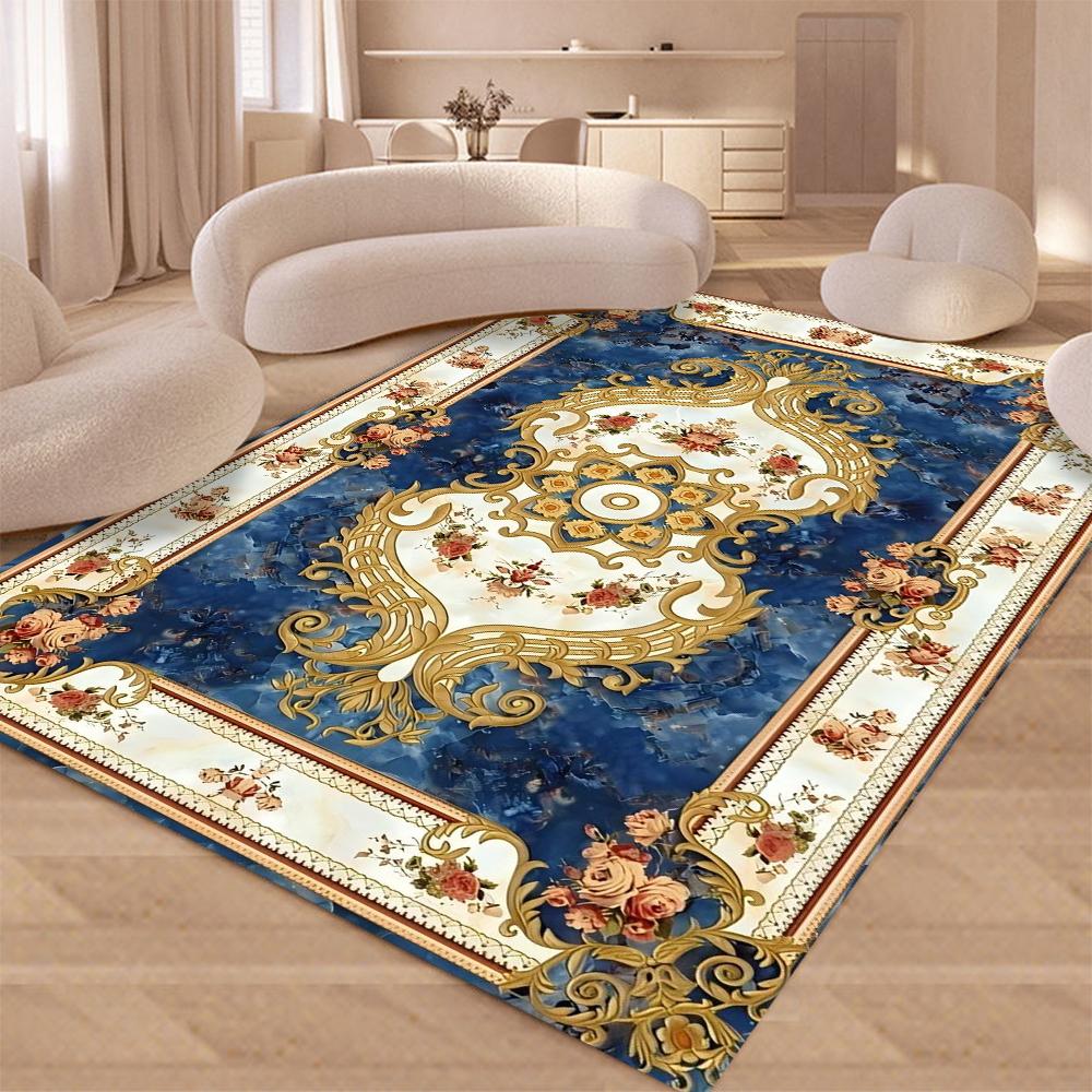 Europäischer Retro Floral Großer Teppich für Wohnzimmer Luxus Dekor Teppich Rutschfest Schlafzimmer Ankleidezimmer Waschbare Weiche Matte