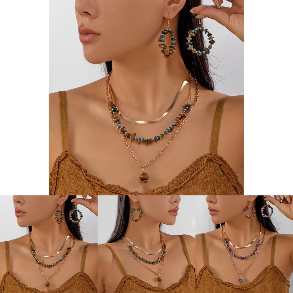 Modern Retro Pendant Jewelry Collection With Alloy Crushed Stone For Women