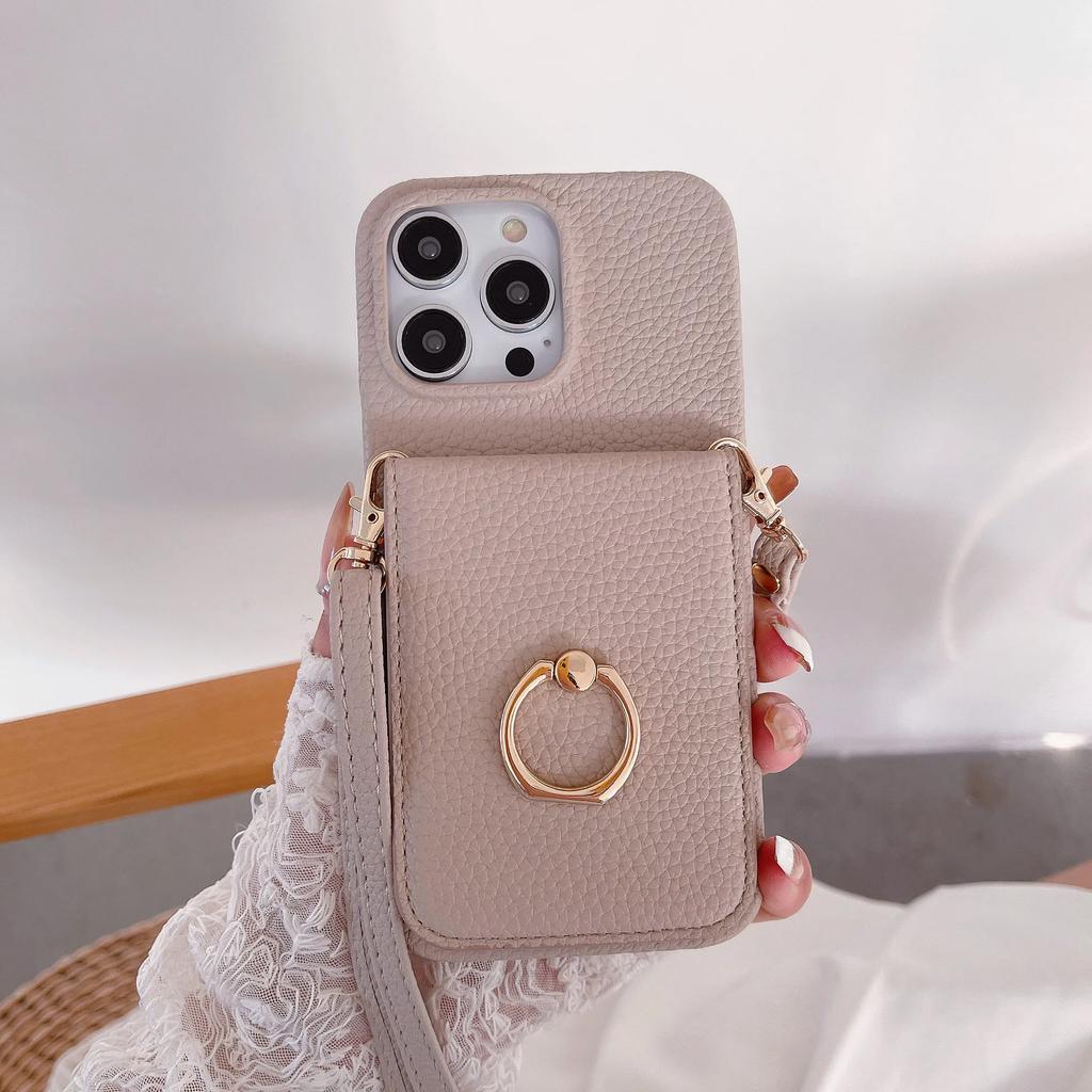 Ring Stand Phone Case For iPhone 17 Air 16 15 14 Plus 13 12 11 Pro Max Pocket Credit Card Holder Crossbody Lanyard Leather Cover
