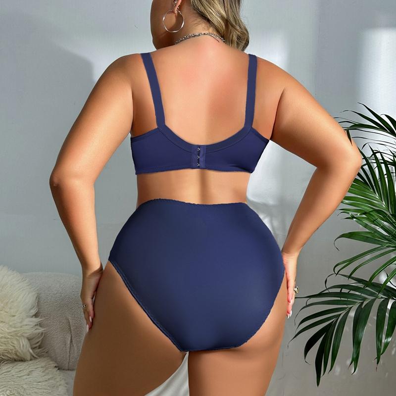 Women Plus Size Thin Lingerie Sets Bow with Wire Brassiere Comfortable Panties 36-48 C D E F Cup-398