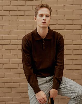 DEVERRMAN Textured Polo Knit (Brown)