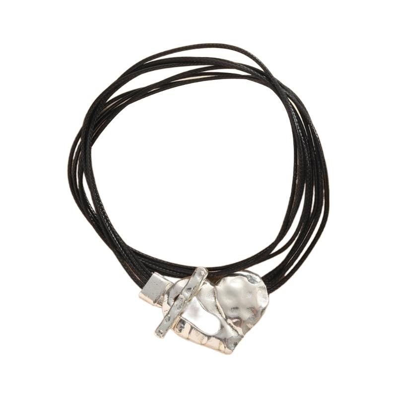Heart Floral Wristband Bracelets Elegant OT Clasp Breakheart Hand Chain Bracelets Multilayer Wax Rope Bead Bracelets