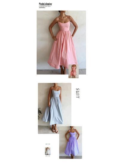 Spring 2026 Women's U-Neck Pleated Spaghetti Strap Dress