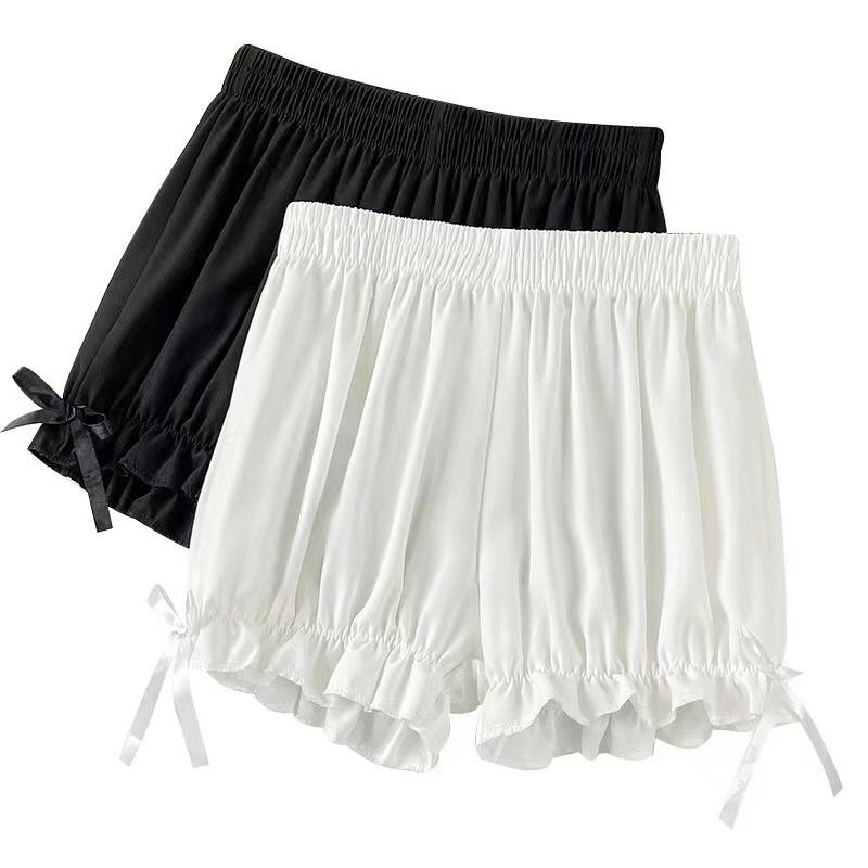 Damen Spitze Kurze Höschen Imitation Seide Rüschen Pumphose Anti-Exposition Sicherheitshose Lolita Satin Knickers Shorts Kleid Pettipant