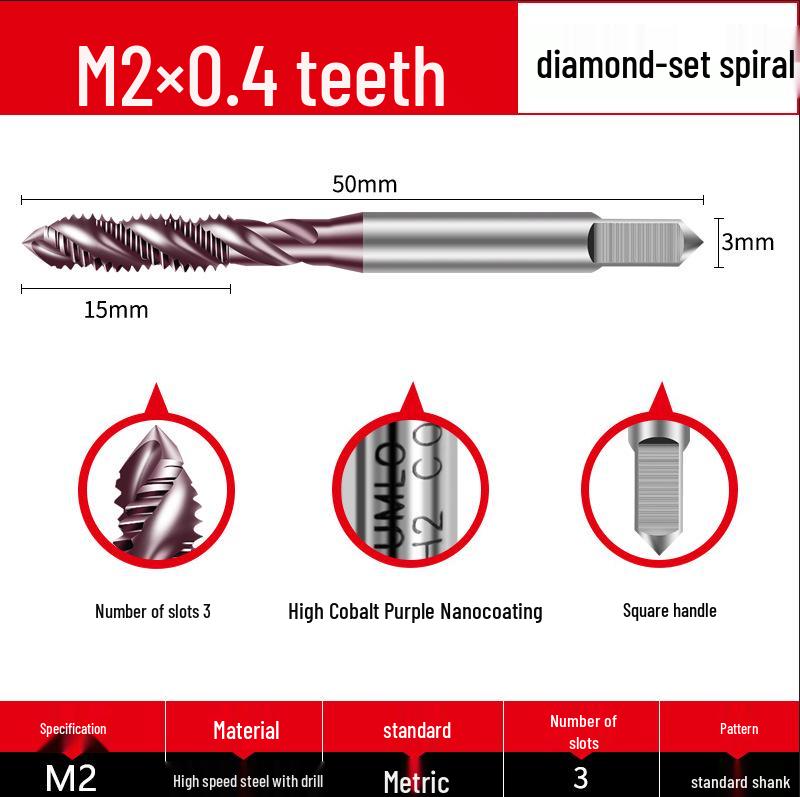 Nano-Coated Spiral Point Cobalt Tap for Stainless Steel, Sizes M3-M12