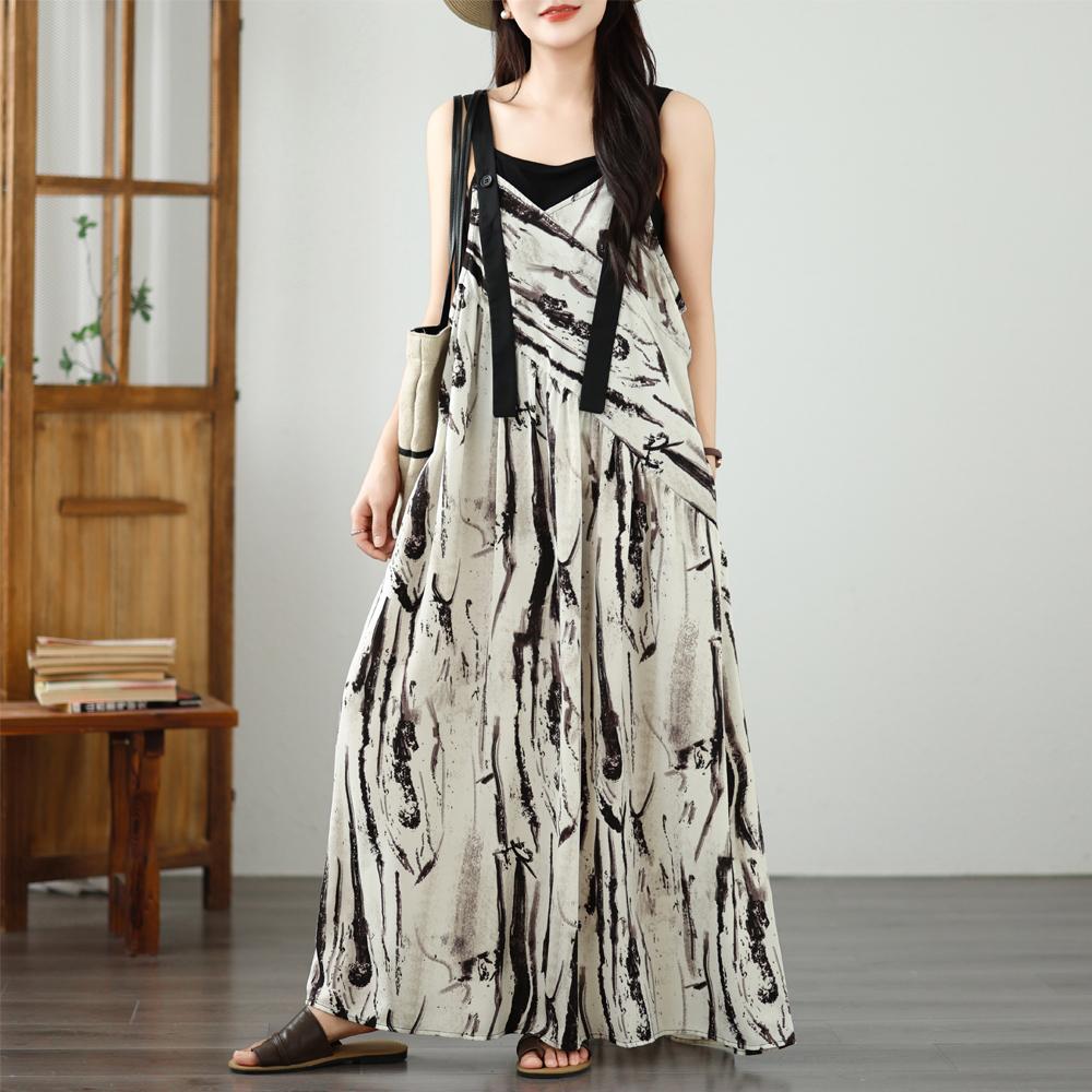 DIMANAF 2026 Plus Size Summer Women Chiffon Dress Fashion Elegant Lady Sundress Floral Long Dress Casual Sleeveless