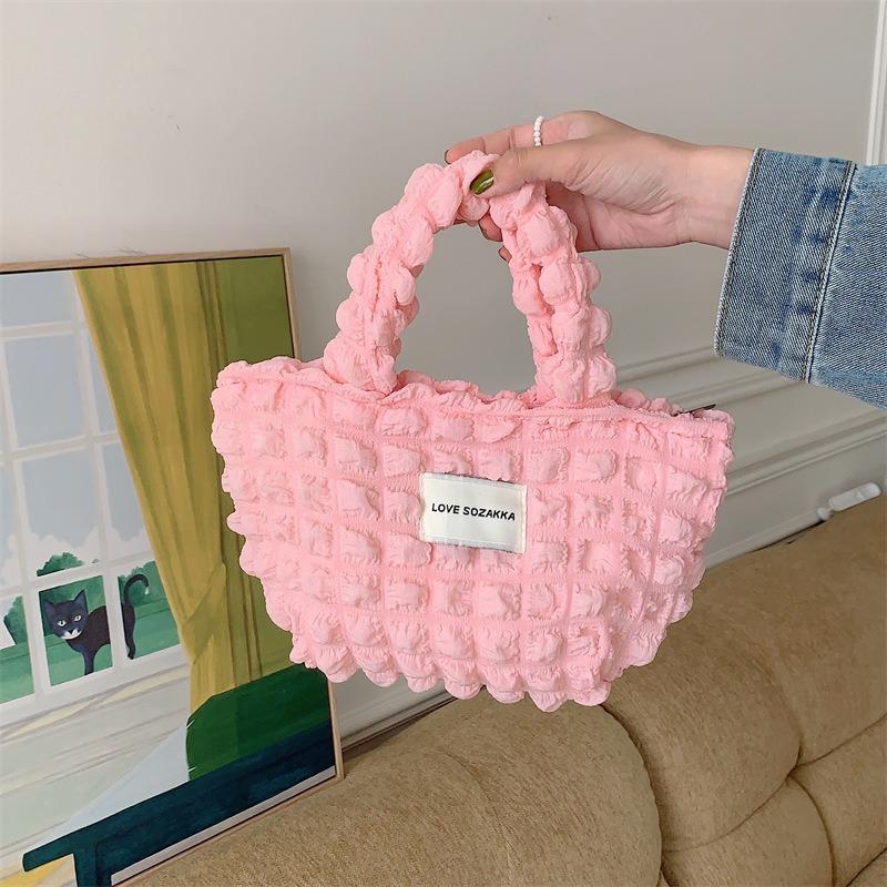 1 Bubble handbag carry-on bag canvas bag casual lazy style solid color zipper shopping bag