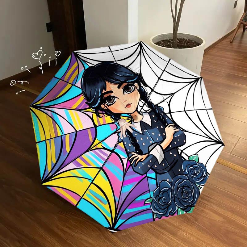 1pc Spider Web Wednesday Themed High-quality Umbrella,Automatic Opening and Closing Umbrella,Multi-functional Umbrella G0811029