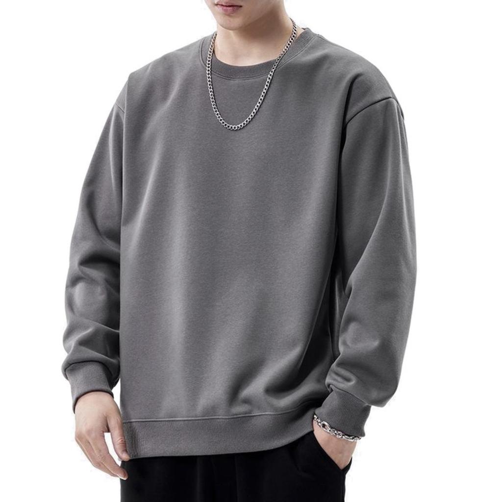 Men's And Women's Solid-color Casual Round-neck Long-sleeved Top, Men's Fitted Base Sweatshirt