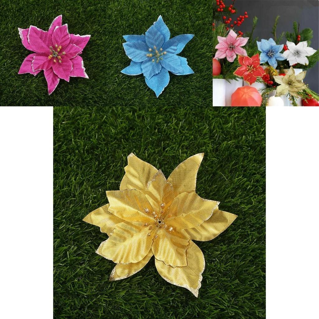 Splendido Set da 10 Fiori Stella di Natale Grandi Glitterati per Decorazione Albero Festivo