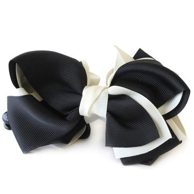 JewelVOX Bananenclip Haarschmuck Band Bicolor Grosgrain Groß Erwachsene x [Jewel Box] Damen (Schwarz-Weiss)
