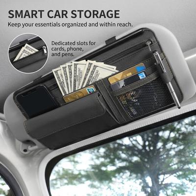 Car Organizer Sunshade Storage Car Sun Visor Clip Leather Stowing Box Pen Card Ticket Sunglasses Clip Bag Car Accessories