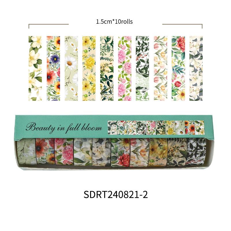 

10 рулонов винтажных цветочных лент васи, липкая лента с цветочным узором и декоративными наклейками